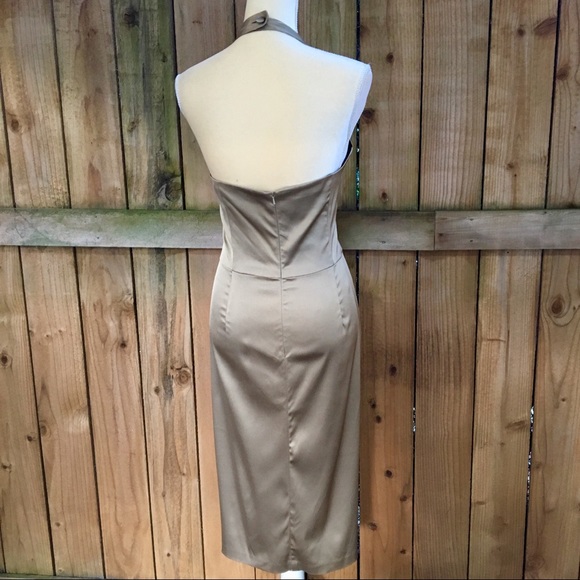 Donna Ricco Gold Halter Cocktail Dress GUC - Picture 7 of 8